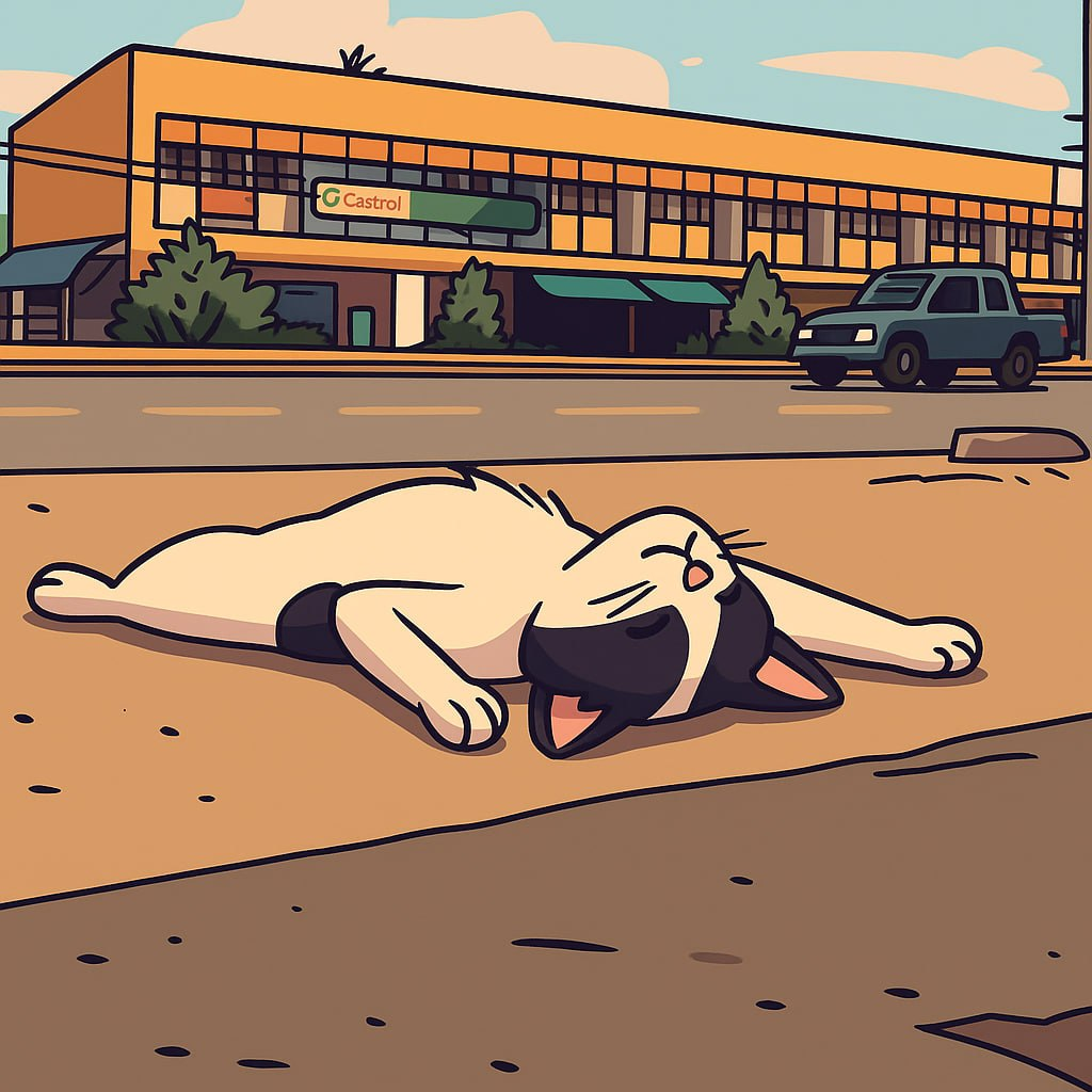 Momo the cat chilling in the street